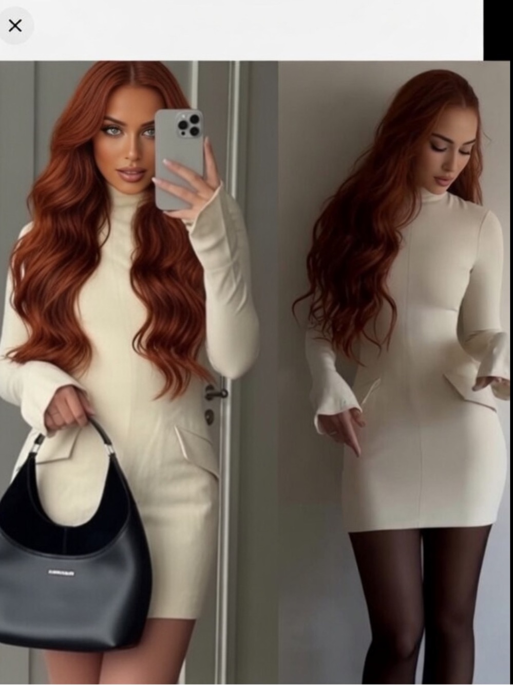 HOUSE OF CB 'Mahalia' Cream Long Sleeve Mini Dress/Size XSmall(Tall)-US2-4 $269